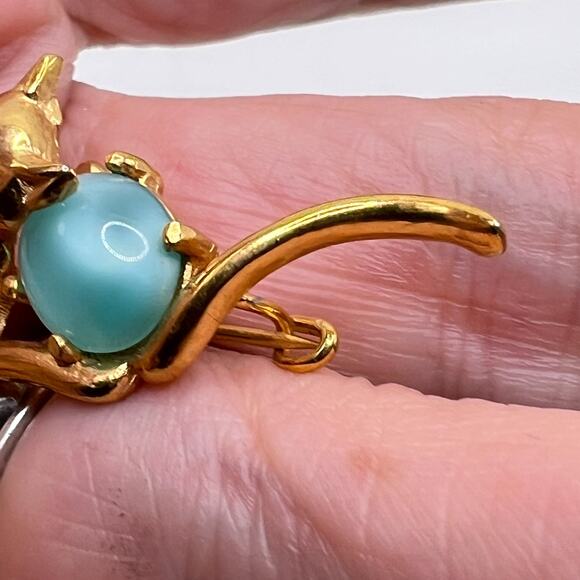 P&M Paris Signed Glass Cabochon Belly Cat Brooch Pin P & M Vintage Jewelry - Picture 5 of 8